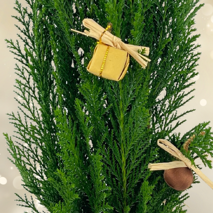 Christmas tree in Jute Sack with baubles
