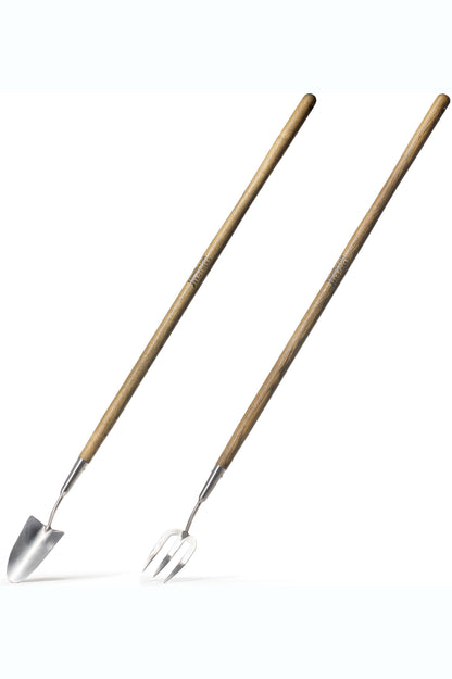 Gardening Stainless Steel Long Handled Fork and Long Handled Trowel 2 in 1 Garden Tool Set By Jamieson Brothers