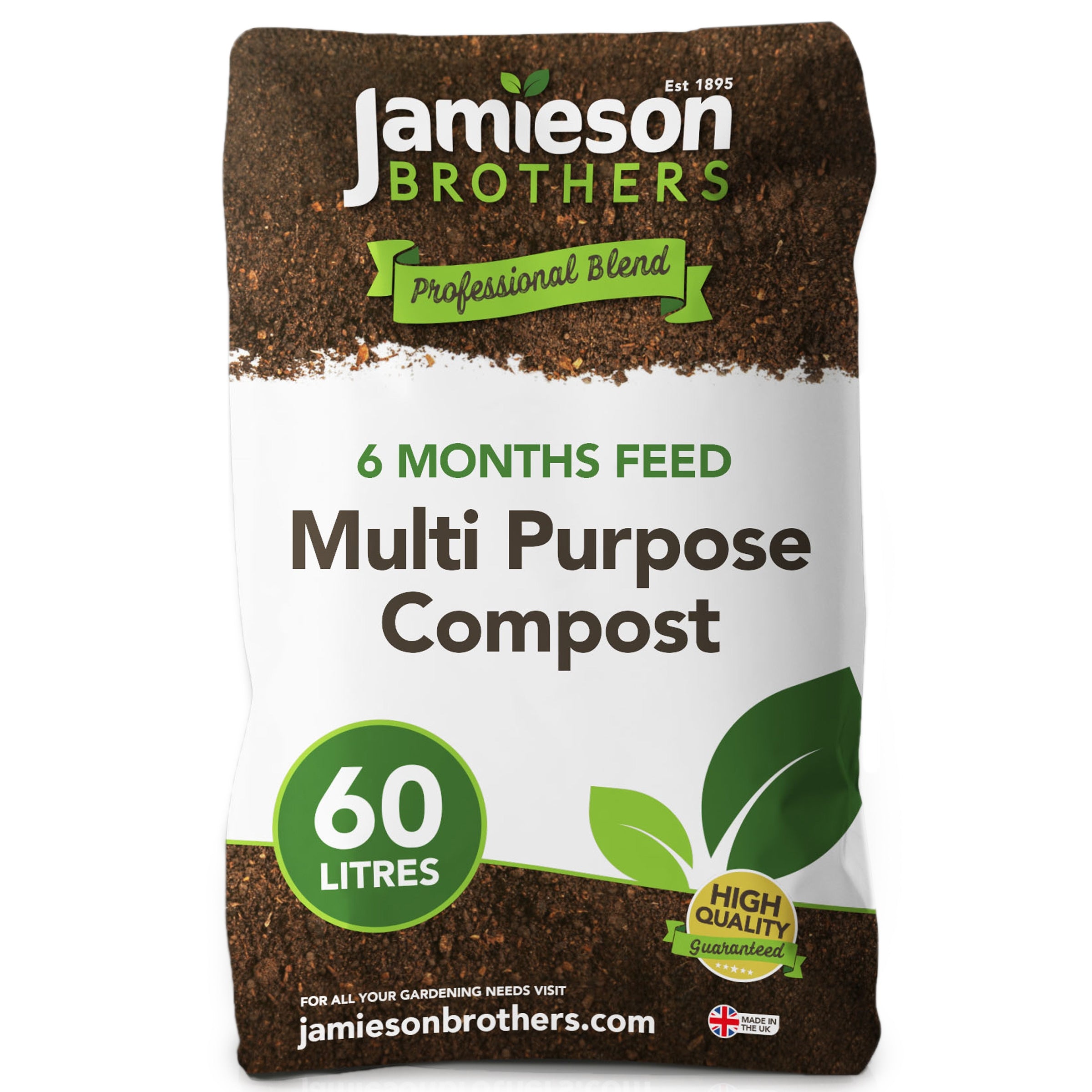 Multi Purpose Compost with added John Innes 60L - 6 months feeding added as standard to this premium mix By Jamieson Brothers