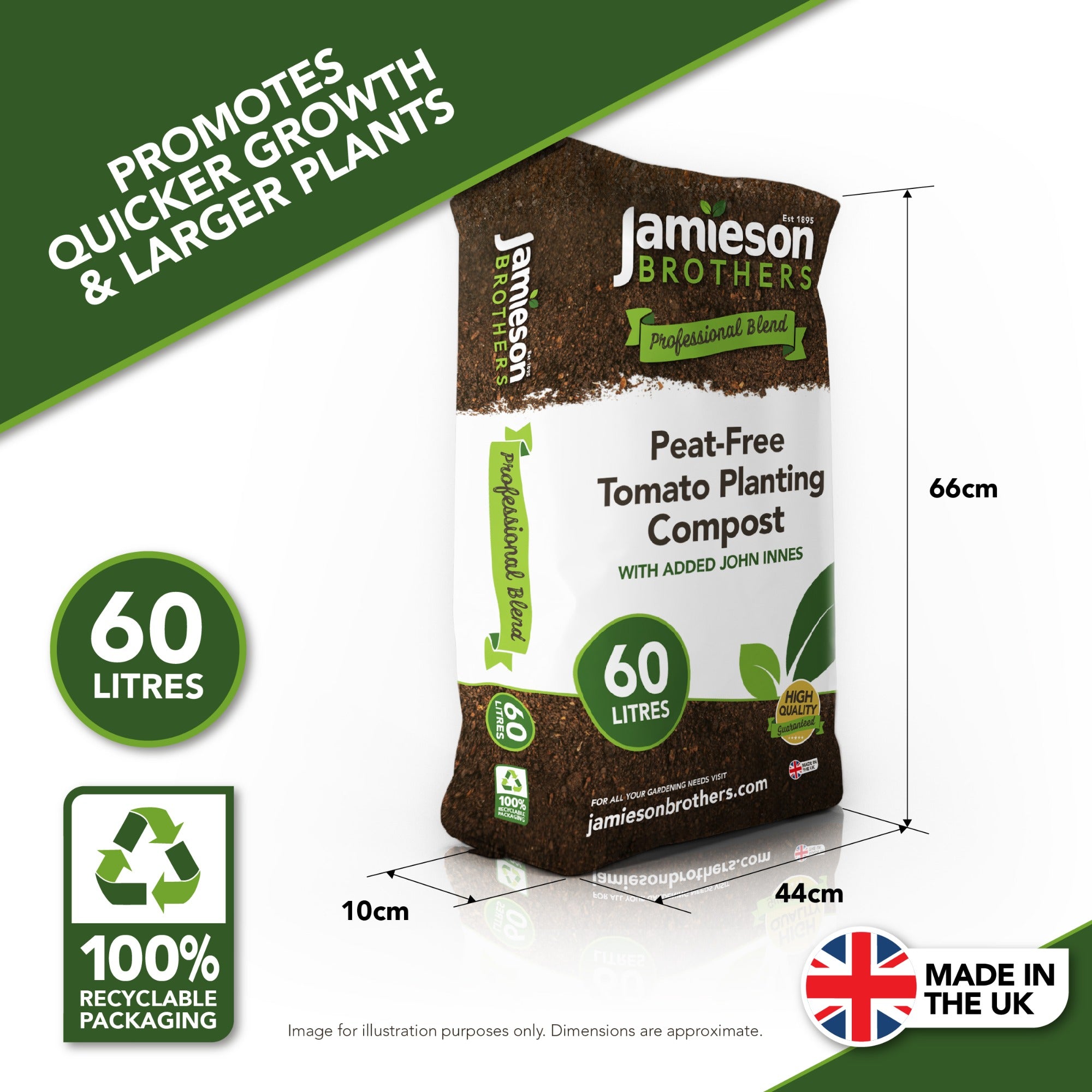 Peat-Free Tomato Compost with added John Innes 60L - 6 months feeding in this professional blend by Jamieson Brothers