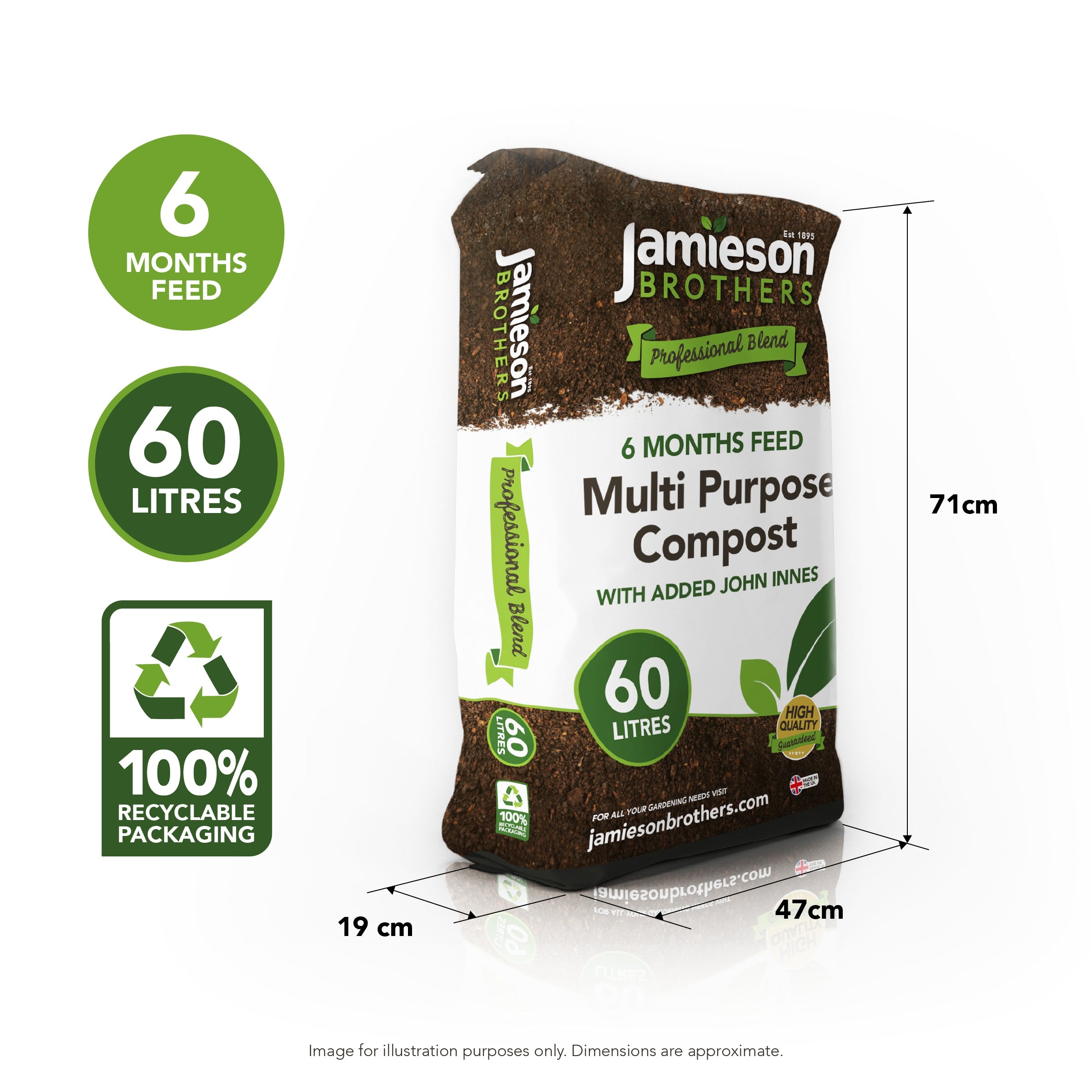 Multi Purpose Compost with added John Innes 60L - 6 months feeding added as standard to this premium mix By Jamieson Brothers