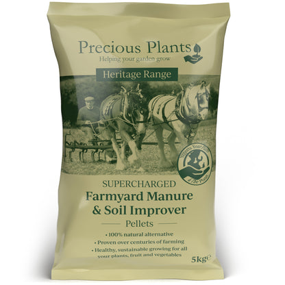 Precious Plants Pelleted Farmyard Manure Fertiliser 5kg Sachet – Organic Soil Improver & Plant Feed for Flowers, Beds & Borders